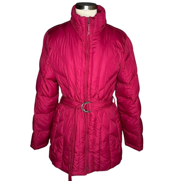 LL BEAN Vibrant Magenta Belted Down Puffer Jacket Women's Size Medium Winter - Picture 1 of 8